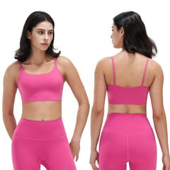 Women Strap Sport Bras Padded Strappy Crop Square Neck Low Impact Bras Sexy Fitness Tank Tops with Removable Pads Flat Straps for Gym Yoga Workout Run