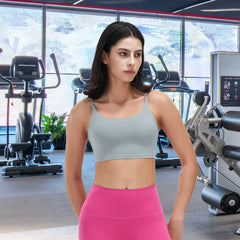 Women Strap Sport Bras Padded Strappy Crop Square Neck Low Impact Bras Sexy Fitness Tank Tops with Removable Pads Flat Straps for Gym Yoga Workout Run