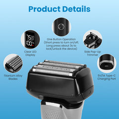 Electric Foil Face Shaver 5-Blade Electric Razor for Men Wet & Dry Jawline Beard Trimmer Precision Sideburn Shavers IPX6 Waterproof with LED Display C