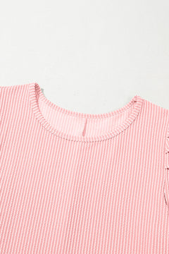 Blossom Corded Crew Neck Puff Sleeve Mini Dress