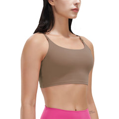 Women Strap Sport Bras Padded Strappy Crop Square Neck Low Impact Bras Sexy Fitness Tank Tops with Removable Pads Flat Straps for Gym Yoga Workout Run