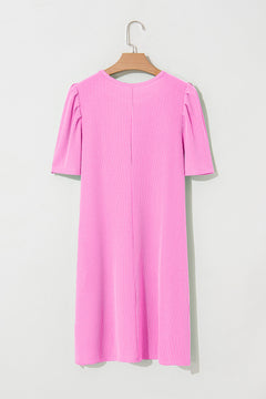 Blossom Corded Crew Neck Puff Sleeve Mini Dress