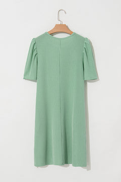 Blossom Corded Crew Neck Puff Sleeve Mini Dress