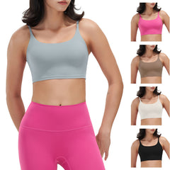 Women Strap Sport Bras Padded Strappy Crop Square Neck Low Impact Bras Sexy Fitness Tank Tops with Removable Pads Flat Straps for Gym Yoga Workout Run