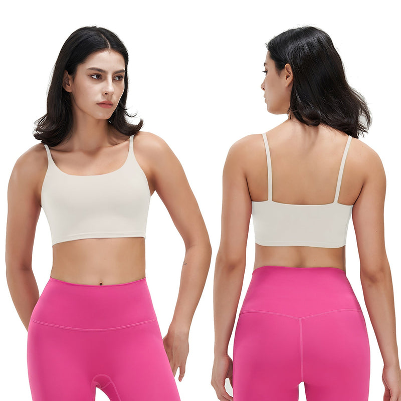 Women Strap Sport Bras Padded Strappy Crop Square Neck Low Impact Bras Sexy Fitness Tank Tops with Removable Pads Flat Straps for Gym Yoga Workout Run