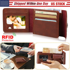 Men’s Wallet PU Leather Bifold Purse Slim RFID Blocking Card Holder Cases w/ 2 ID Window Coin Pocket
