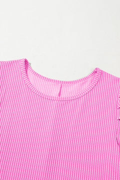 Blossom Corded Crew Neck Puff Sleeve Mini Dress