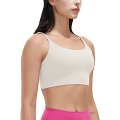 Women Strap Sport Bras Padded Strappy Crop Square Neck Low Impact Bras Sexy Fitness Tank Tops with Removable Pads Flat Straps for Gym Yoga Workout Run