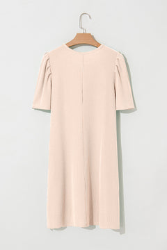 Blossom Corded Crew Neck Puff Sleeve Mini Dress