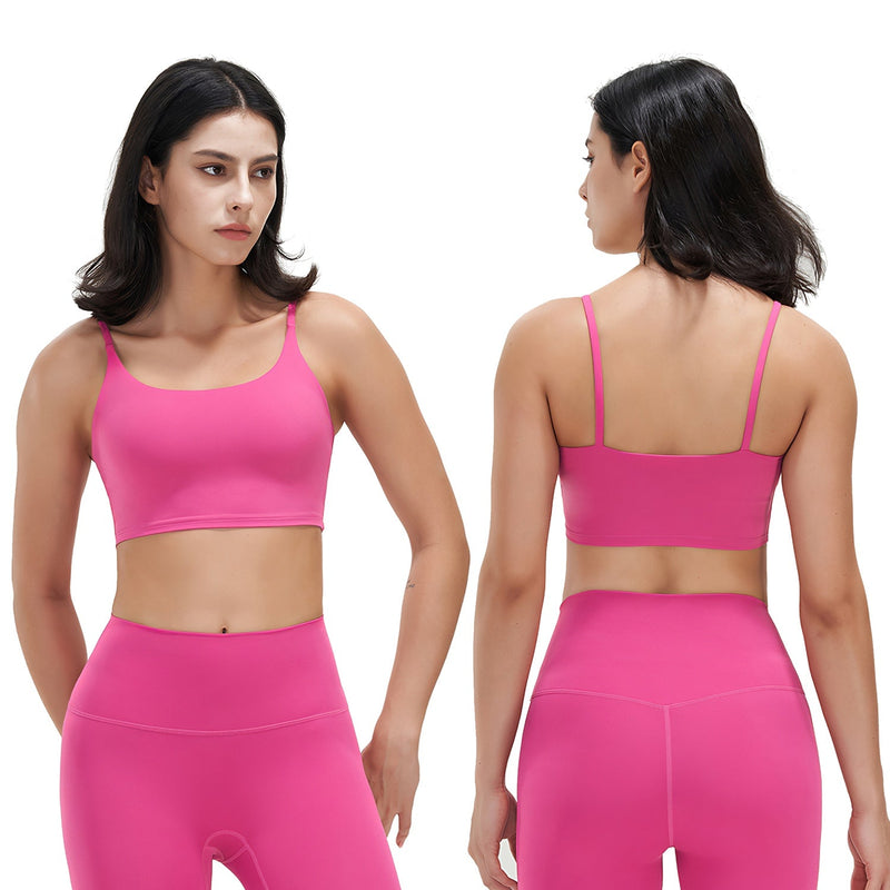 Women Strap Sport Bras Padded Strappy Crop Square Neck Low Impact Bras Sexy Fitness Tank Tops with Removable Pads Flat Straps for Gym Yoga Workout Run