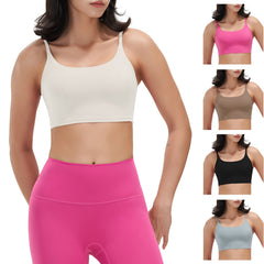 Women Strap Sport Bras Padded Strappy Crop Square Neck Low Impact Bras Sexy Fitness Tank Tops with Removable Pads Flat Straps for Gym Yoga Workout Run