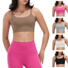 Women Strap Sport Bras Padded Strappy Crop Square Neck Low Impact Bras Sexy Fitness Tank Tops with Removable Pads Flat Straps for Gym Yoga Workout Run
