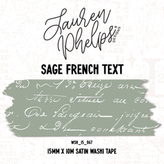 Sage French Text 15mm washi
