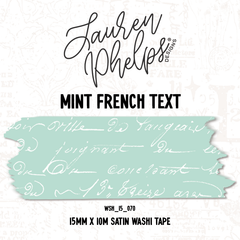 Mint French Text 15mm washi