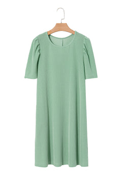 Blossom Corded Crew Neck Puff Sleeve Mini Dress