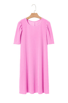 Blossom Corded Crew Neck Puff Sleeve Mini Dress