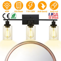 3 Light Wall Sconce Lighting with Clear Glass Shade Bathroom Vanity Lamp Fixture Modern Mounted Light for Porch Mirror Living Room Bedroom Hallway