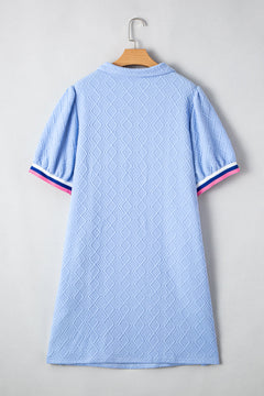 Beau Blue Striped Pop of Color Collared Checkered Textured Plus Size Dress