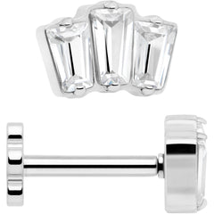 18G 1/4 Clear Gem Implant Grade Titanium Threadless Flower Reversible Flat Back Earring