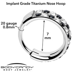 20G CZ Double Row Checkerboard Implant Grade Titanium Nose Hoop