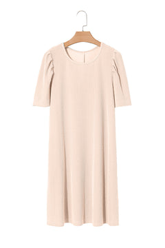 Blossom Corded Crew Neck Puff Sleeve Mini Dress