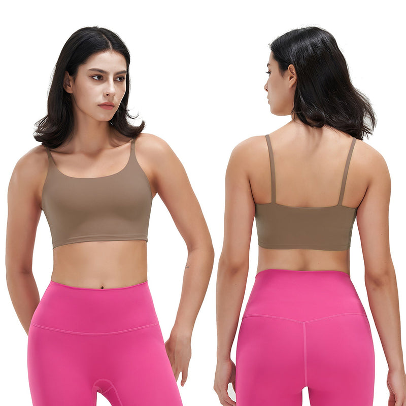 Women Strap Sport Bras Padded Strappy Crop Square Neck Low Impact Bras Sexy Fitness Tank Tops with Removable Pads Flat Straps for Gym Yoga Workout Run