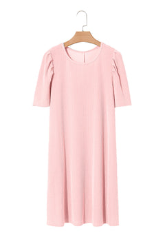 Blossom Corded Crew Neck Puff Sleeve Mini Dress
