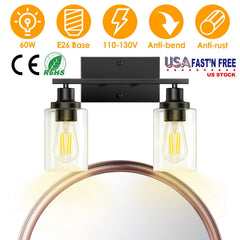 2 Light Wall Sconce Lighting with Clear Glass Shade Bathroom Vanity Lamp Fixture Modern Mounted Light for Porch Mirror Living Room Bedroom Hallway