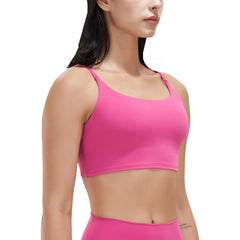 Women Strap Sport Bras Padded Strappy Crop Square Neck Low Impact Bras Sexy Fitness Tank Tops with Removable Pads Flat Straps for Gym Yoga Workout Run