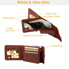 Men’s Wallet PU Leather Bifold Purse Slim RFID Blocking Card Holder Cases w/ 2 ID Window Coin Pocket