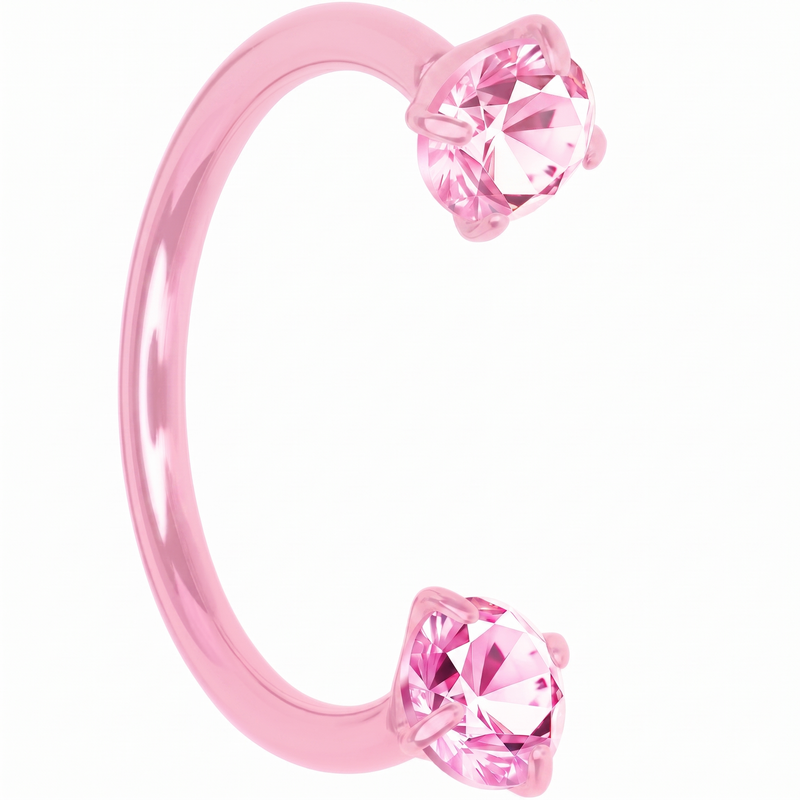 Pink Double Gem Horseshoe Nose Ring - Solid Titanium Anodized
