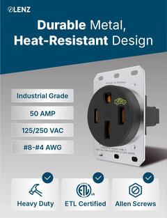 Heavy Duty 50A 14-50R Outlet (for continuous use) with Weatherproof Receptacle Box Bundle: LENZ Heavy Duty 50 Amp 14-50R UL-Compliant Receptacle Outlet + Weatherproof Lockable Receptacle Box + HD Coverplate