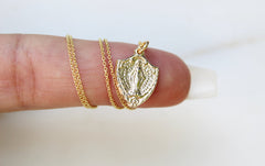 14K Gold Miraculous Medal Shield Necklace