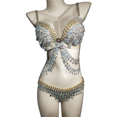 AB Crystals Beaded Showgirl Costume Set