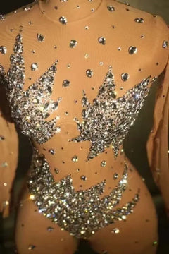 Rhinestone Mesh Stretch Bodysuit