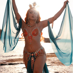 Red Rhinestone Body Chain & Headpiece