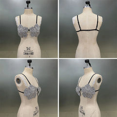 Handmade Crystal Flower Embroidery Rhinestone Costume Bra