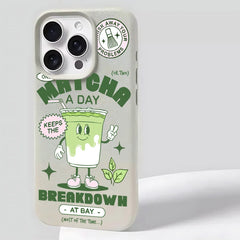 Matcha Milk Tea Lichee Leather Pattern Phone Case For iPhone