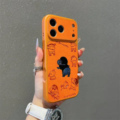 Anime Cartoon Crayon Shin-chan Butt Emboss Leather Texture Laser Phone Case For iPhone