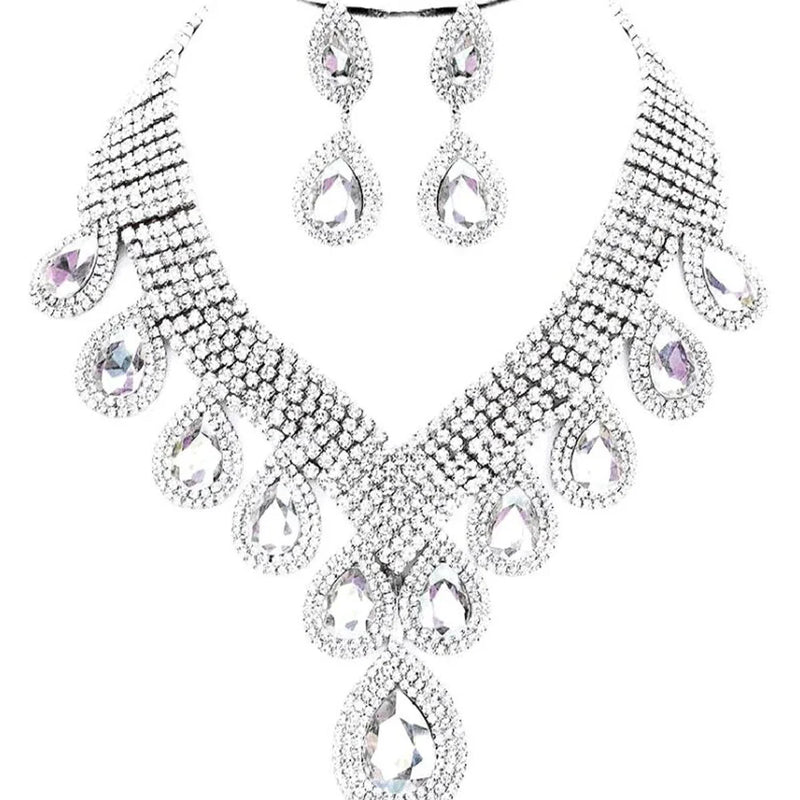 Rhinestone Drop Necklace & Earrings Set
