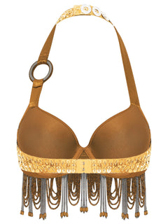 Sequin Beaded Fringe Tassel Performance Costume Halter Bra Top