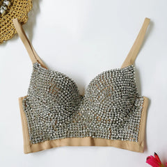Colored Rhinestone Longline Costume Bra