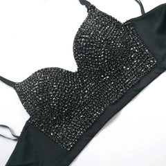 Colored Rhinestone Longline Costume Bra
