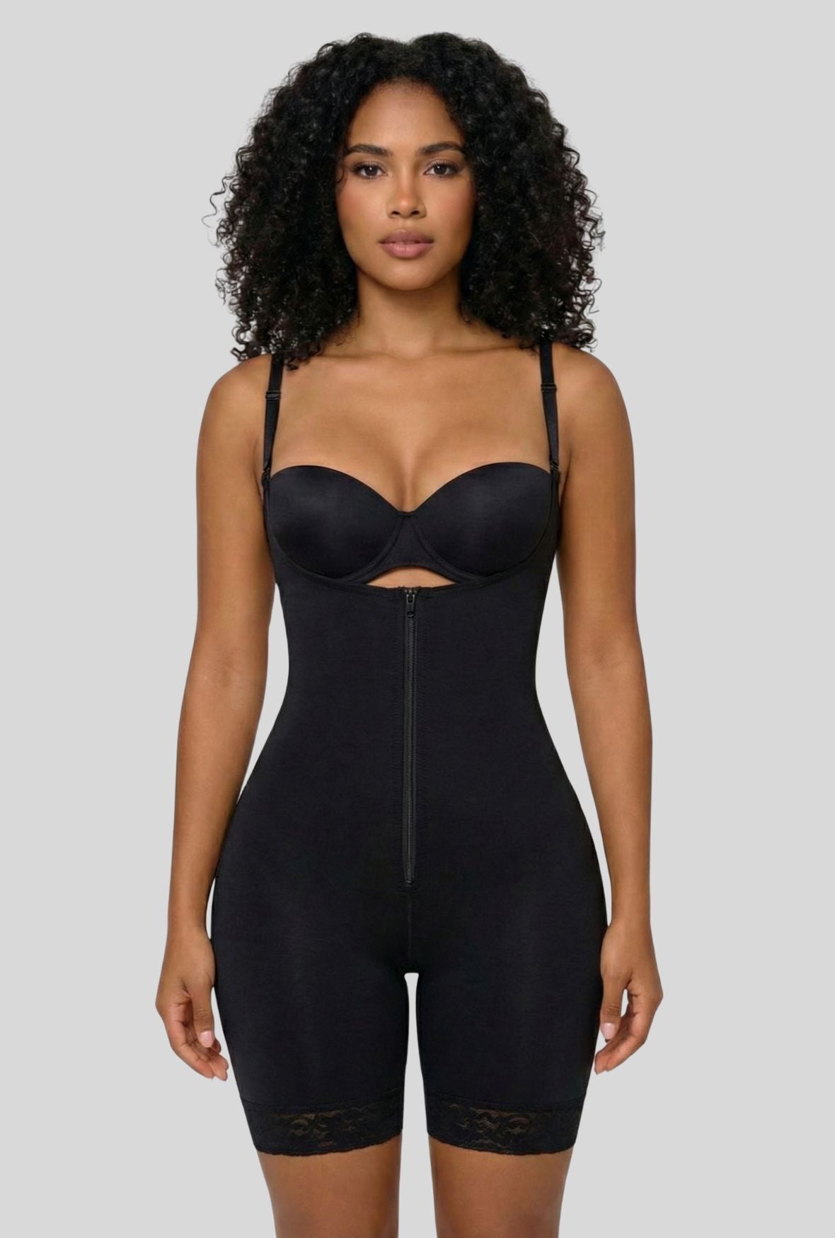 Open Bust Full Body Suit MIid-Thigh w/Front Zipper & Lace