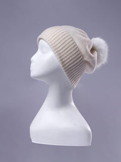 Erdenet: Slouch Pom Hat- 100% Mongolian Cashmere and Real Rabbit Fur