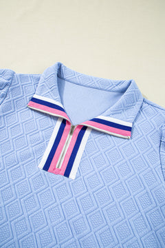 Beau Blue Striped Pop of Color Collared Checkered Textured Plus Size Dress