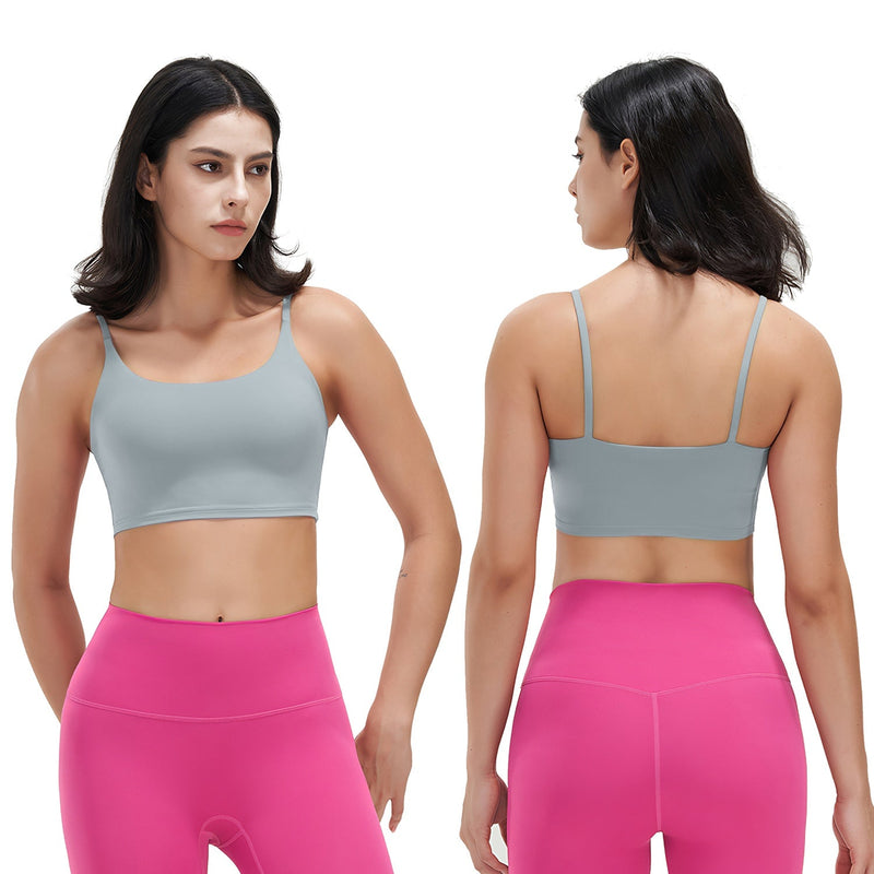 Women Strap Sport Bras Padded Strappy Crop Square Neck Low Impact Bras Sexy Fitness Tank Tops with Removable Pads Flat Straps for Gym Yoga Workout Run