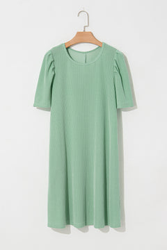 Blossom Corded Crew Neck Puff Sleeve Mini Dress
