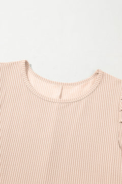 Blossom Corded Crew Neck Puff Sleeve Mini Dress
