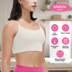 Women Strap Sport Bras Padded Strappy Crop Square Neck Low Impact Bras Sexy Fitness Tank Tops with Removable Pads Flat Straps for Gym Yoga Workout Run